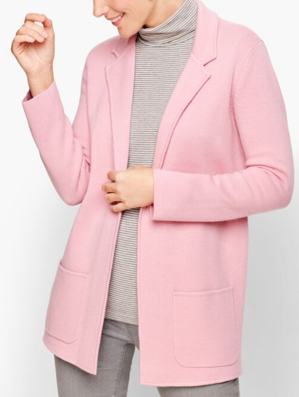 Talbots Dusty Rose Knit Open-Front Blazer Merino Wool Medium Petite